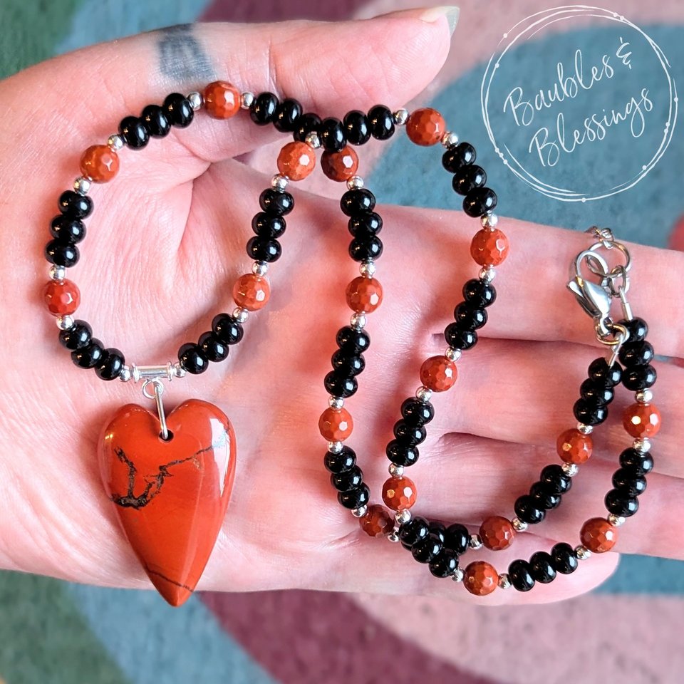 Root Chakra Necklace with Red Jasper Heart Pendant