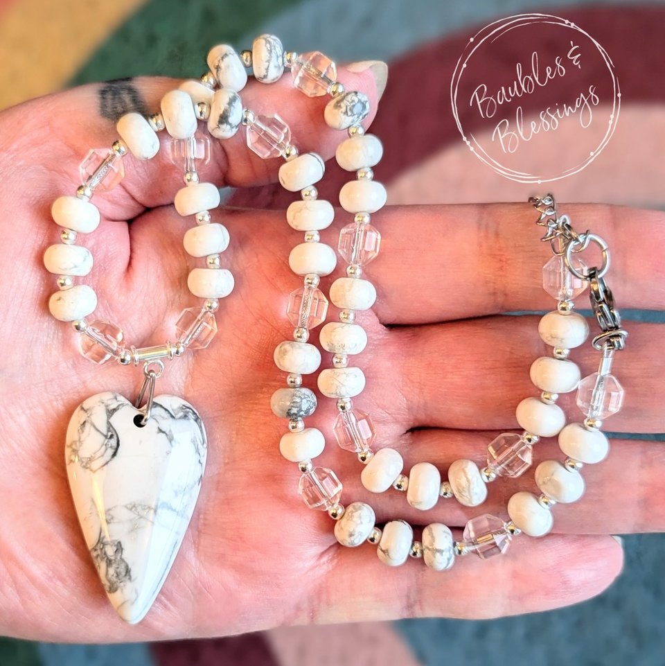 Crown Chakra Necklace with Howlite Heart Pendant