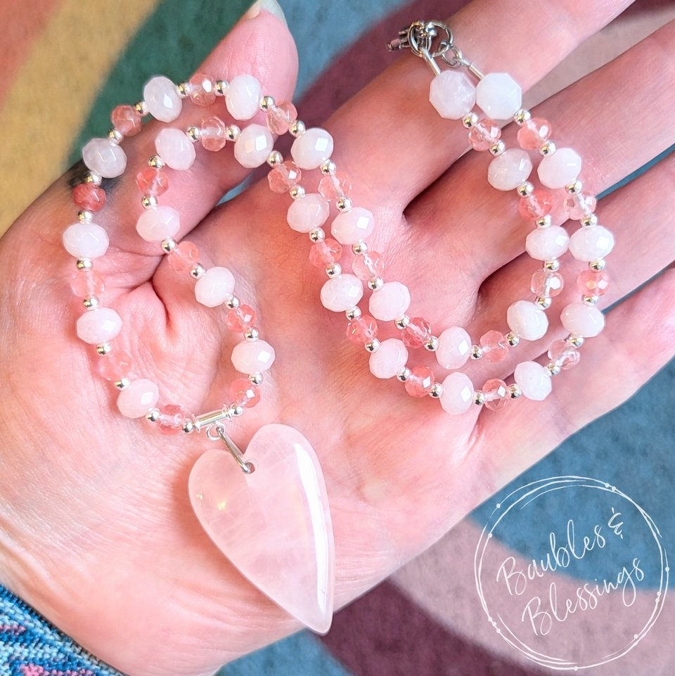 Heart Chakra Necklace with Rose Quartz & Cherry Quartz