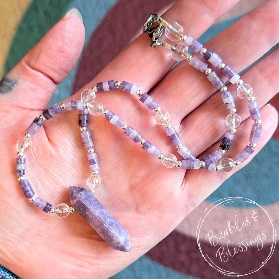 Third Eye Chakra Crystal Necklace with Lepidolite