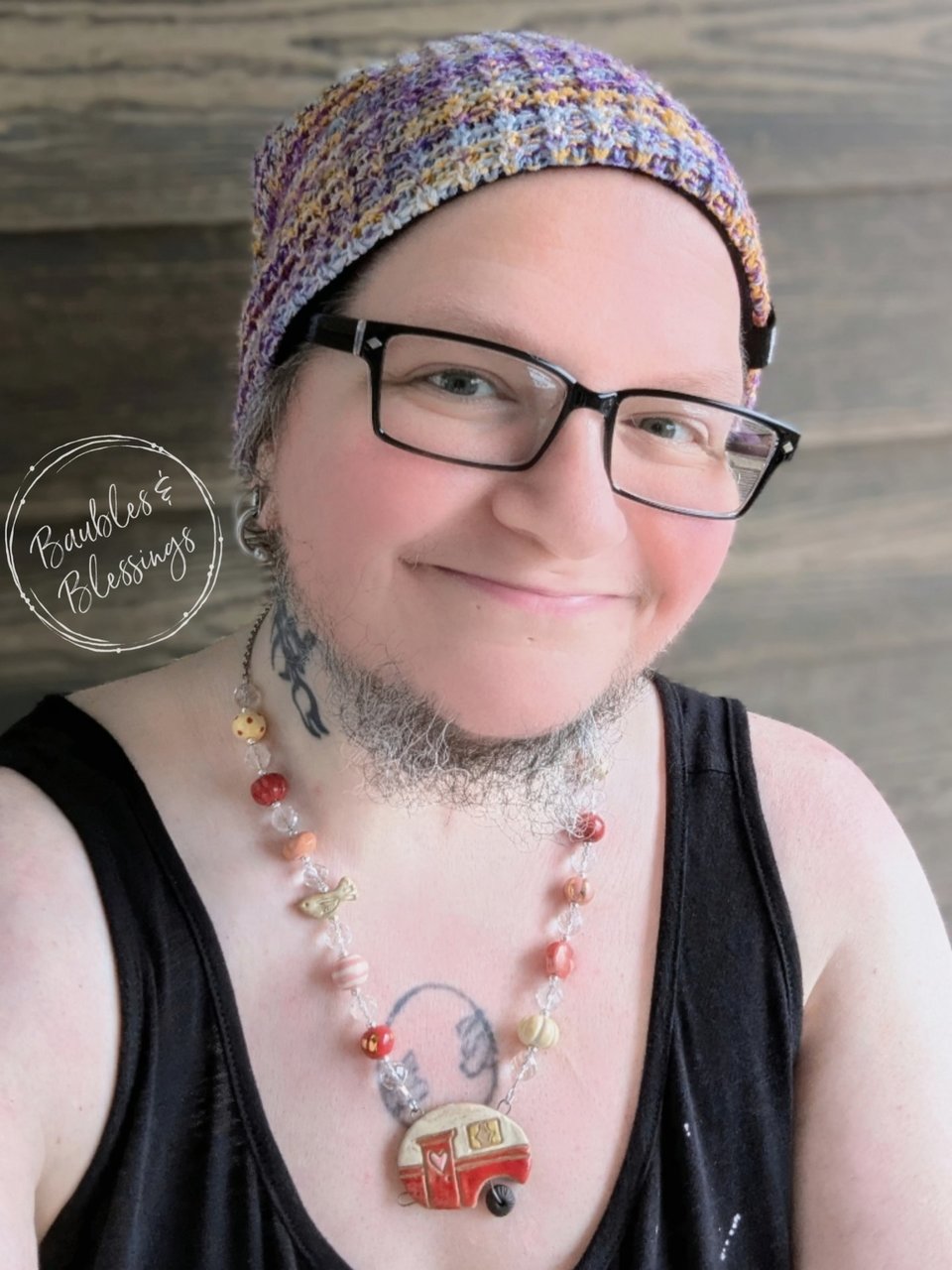 Whimsical Red Camper Necklace with Handmade Beads