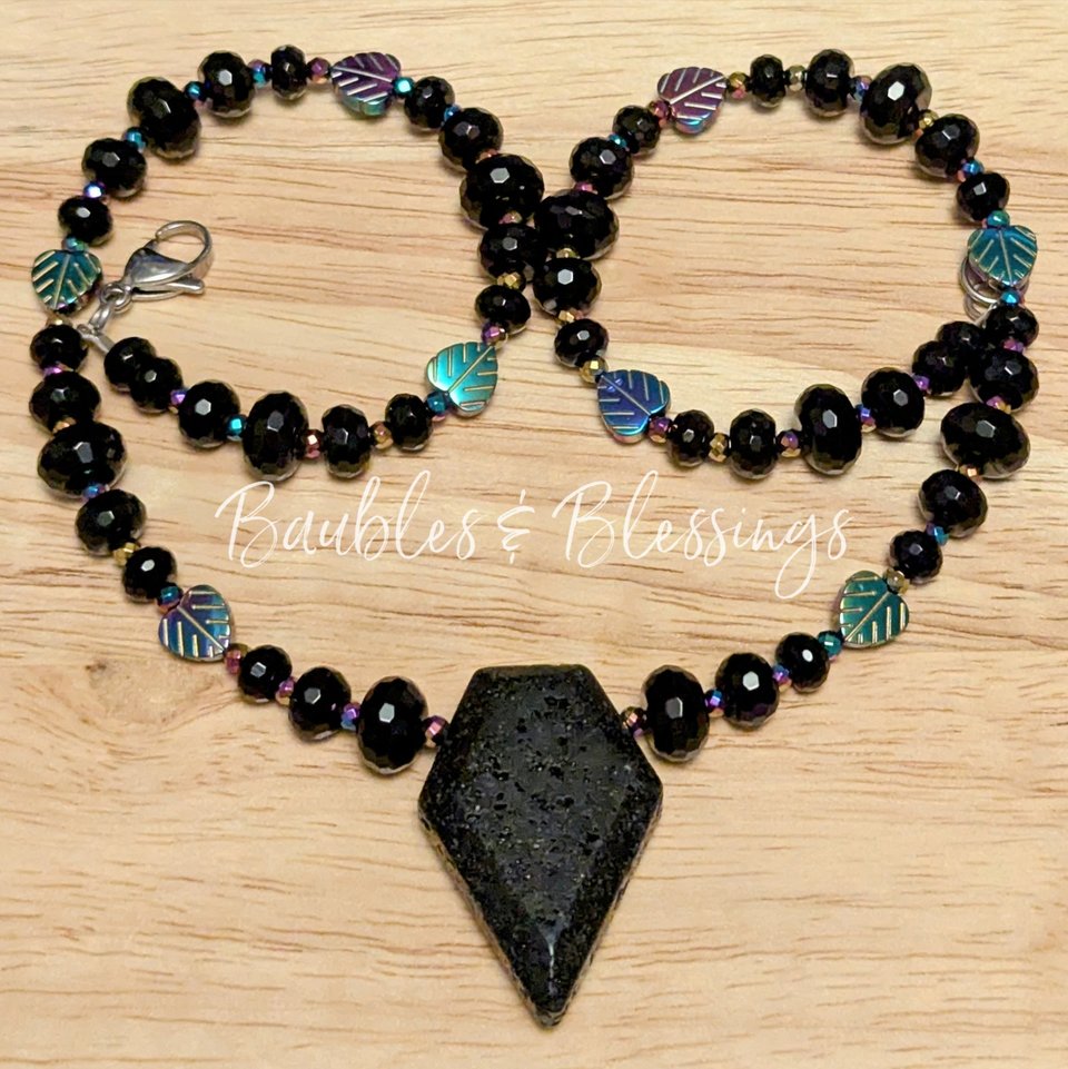 RESERVED for E: Onyx Necklace with Lava Stone