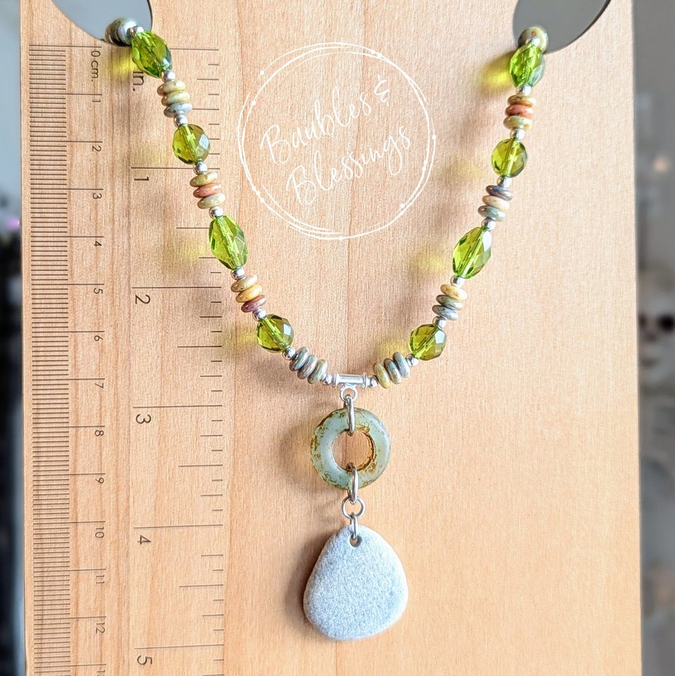 Elegant Beach Pebble Necklace with Czech Glass