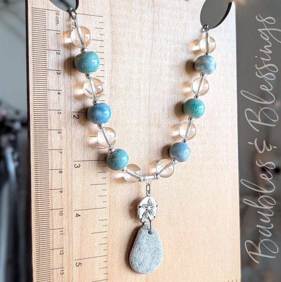 Funky Beach Pebble Necklace with Ceramic Beads