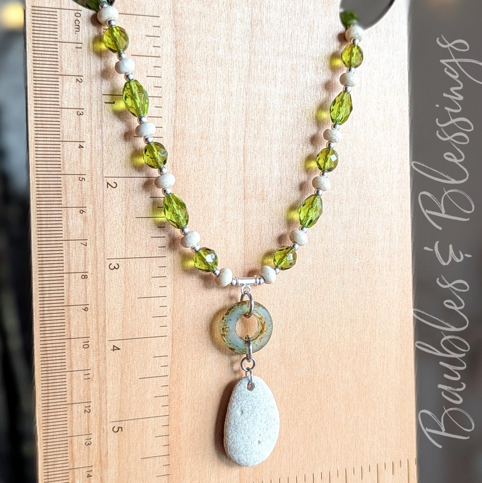Beach Pebble Necklace with Riverstone & Czech Glass