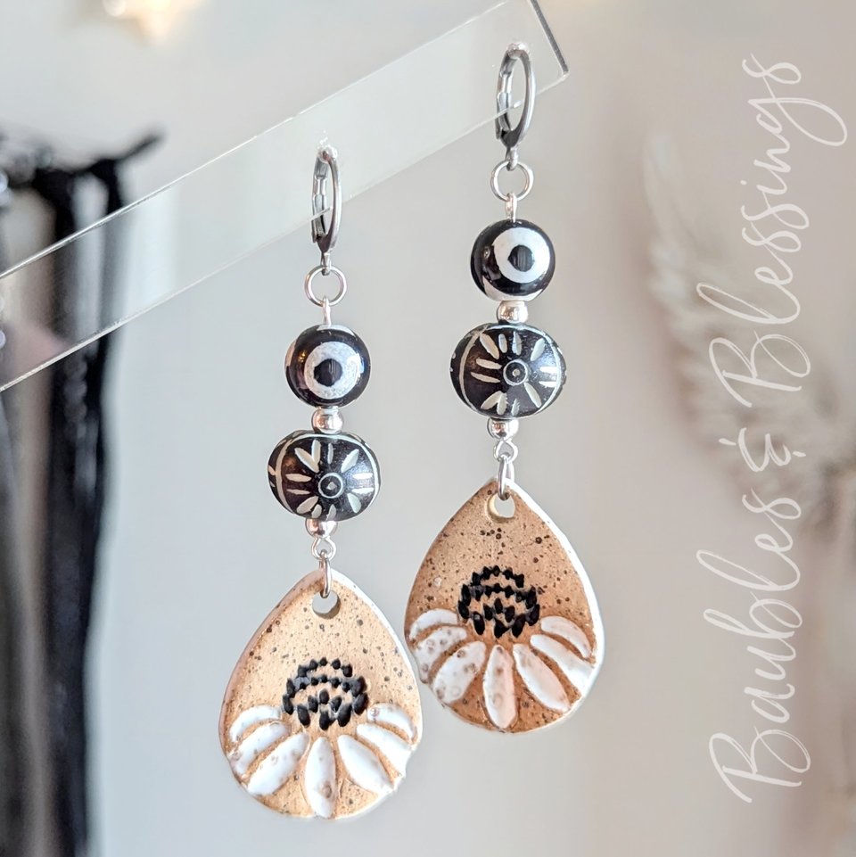 Sunshine & Coneflower Earrings in Neutral Tones