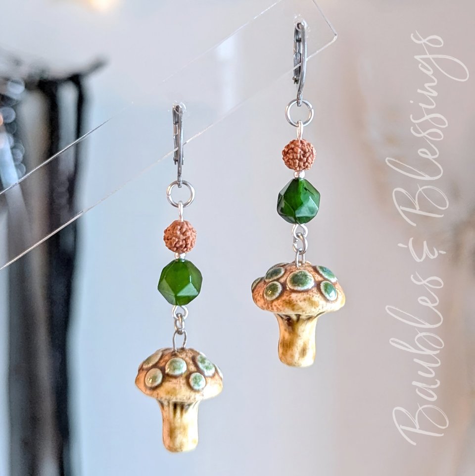 Earthy Earrings with Handmade Ceramic Mushrooms