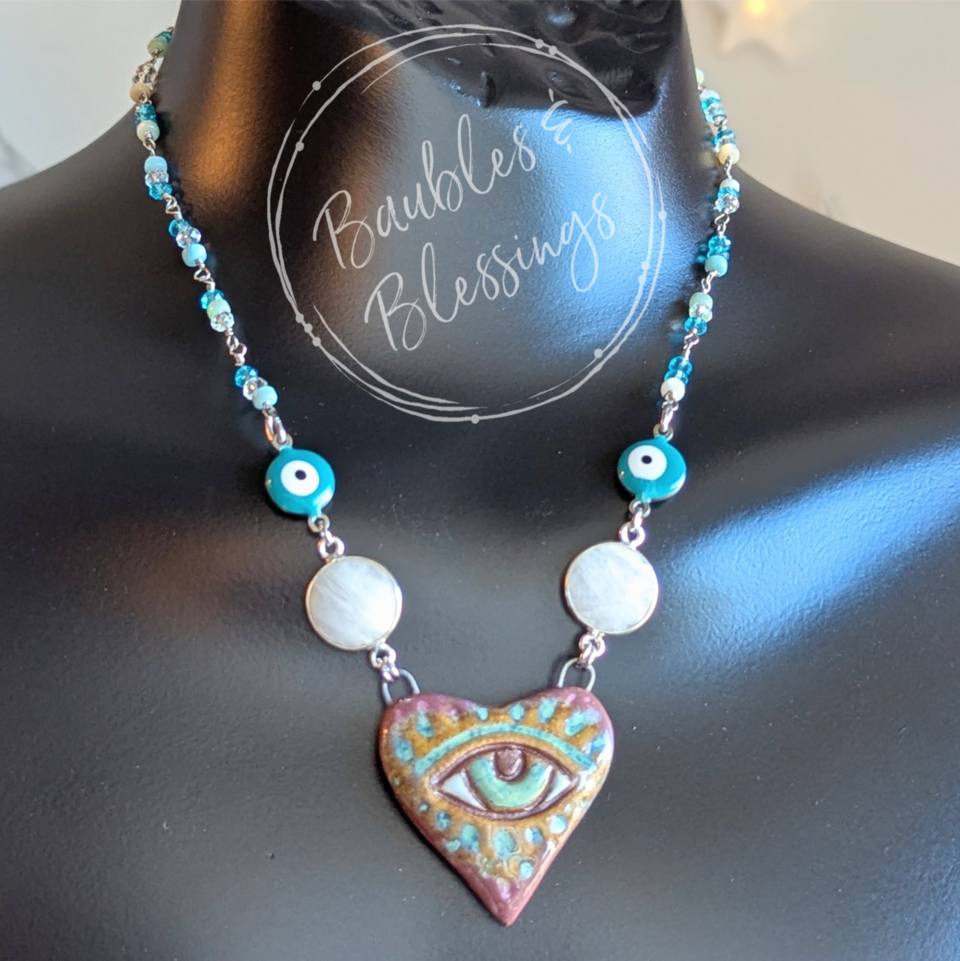 RESERVED for S: Nazar & Gemstone Heart Necklace