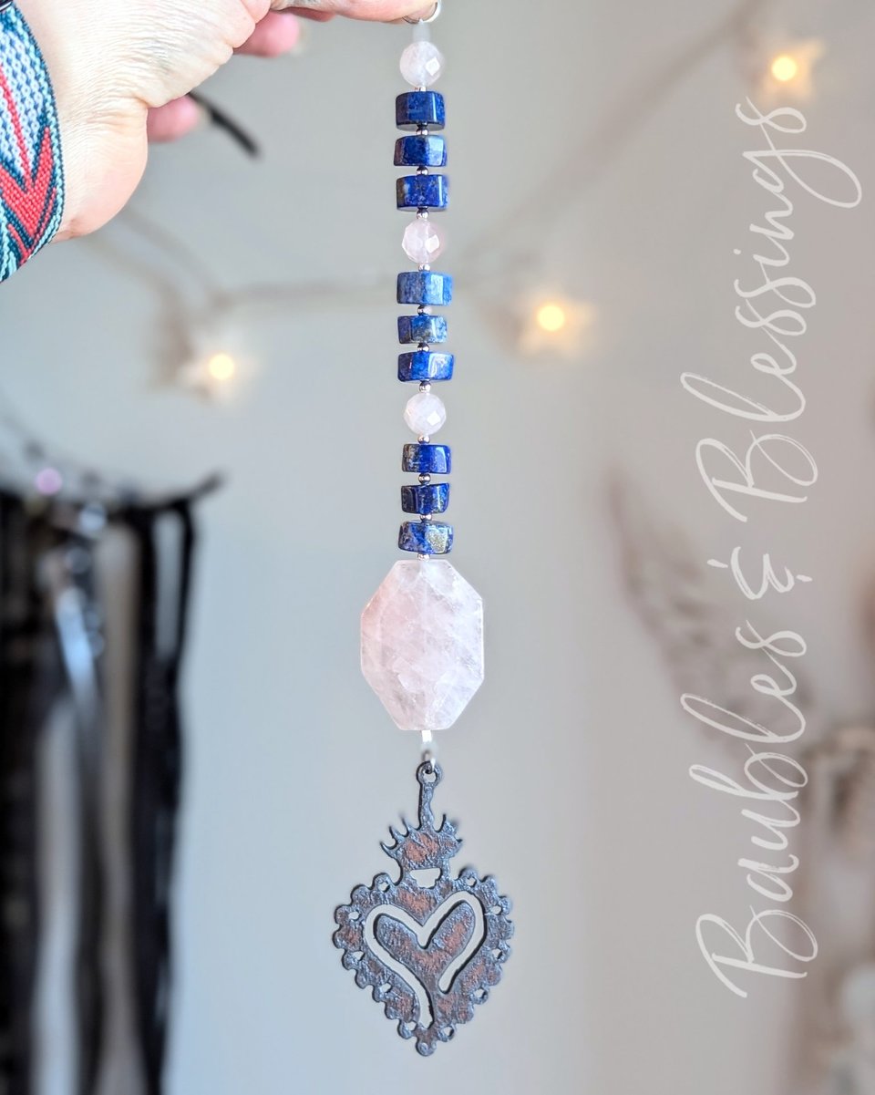 Sacred Heart Talisman with Lapis Lazuli & Rose Quartz
