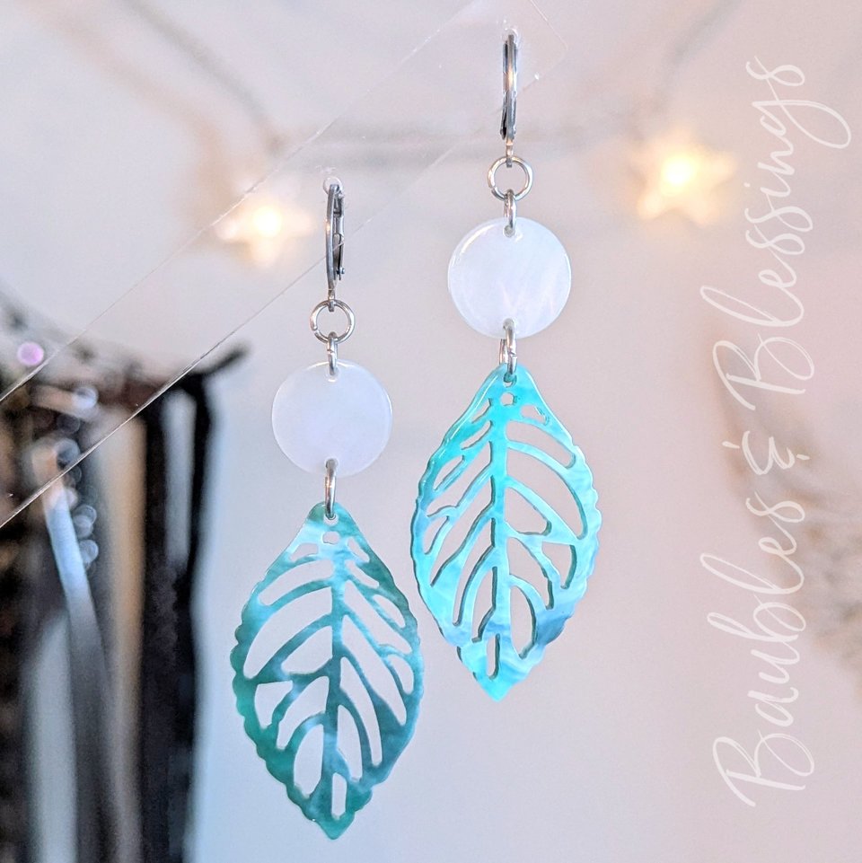 Super Lightweight Marbled Acetate Leaf Earrings 