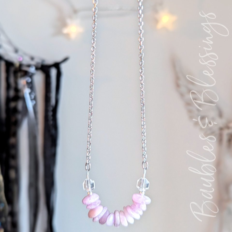 Simple Kunzite Necklace: Heart & Crown Chakras