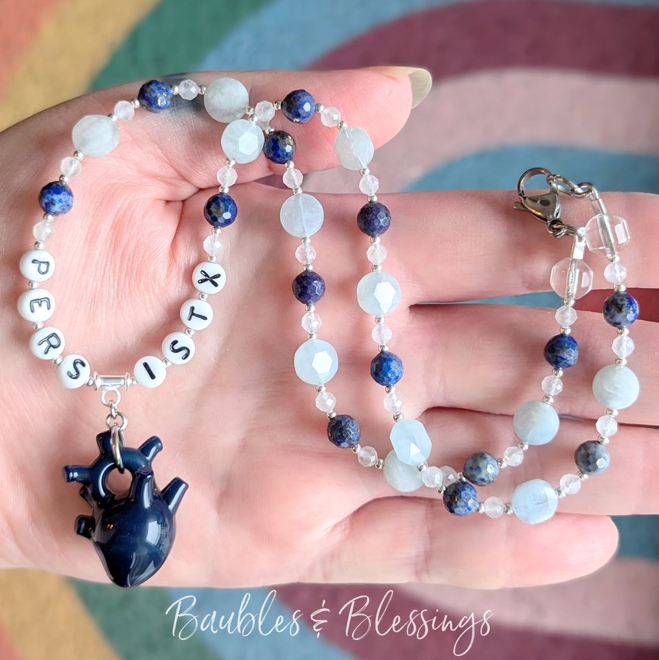 PERSIST! Necklace with Blue Anatomical Heart