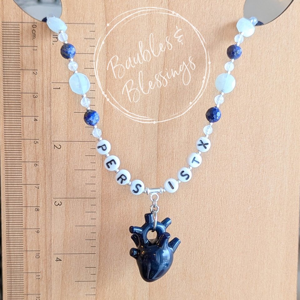 PERSIST! Necklace with Blue Anatomical Heart