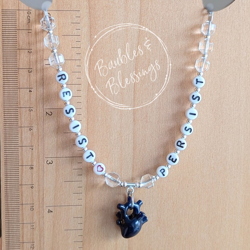 RESIST! PERSIST! Necklace with Mini Blue Anatomical Heart