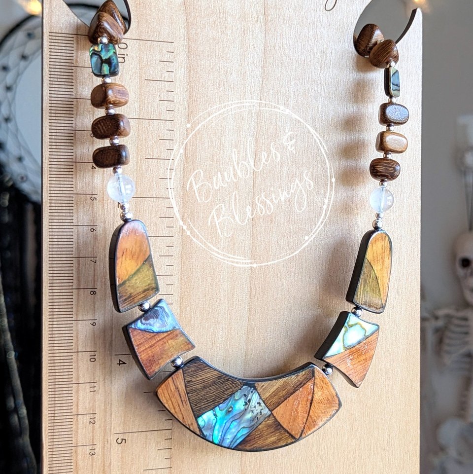 RESERVED for W: Abalone & Wood Bib Necklace