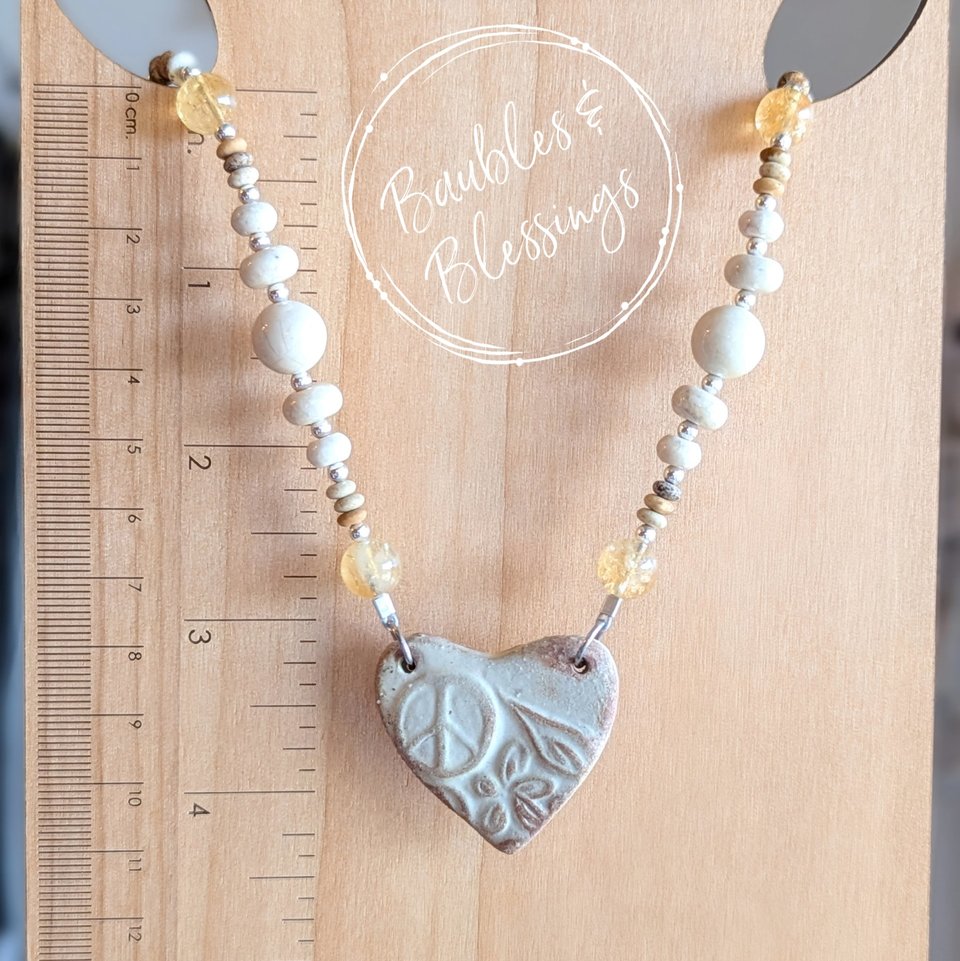 Hippie Heart Necklace with Riverstone & Citrine