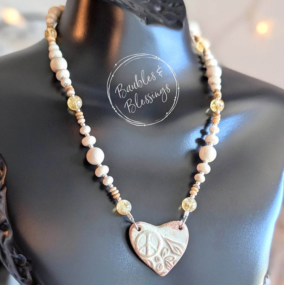 Hippie Heart Necklace with Riverstone & Citrine