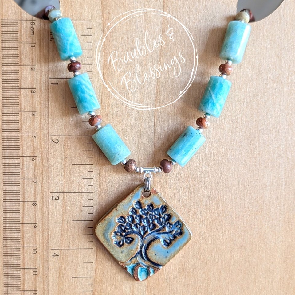 Tree of Life Necklace with Impression Jasper & Amazonite