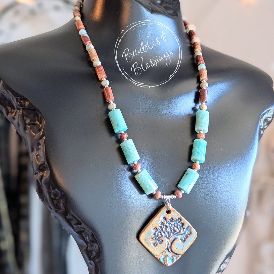 Tree of Life Necklace with Impression Jasper & Amazonite