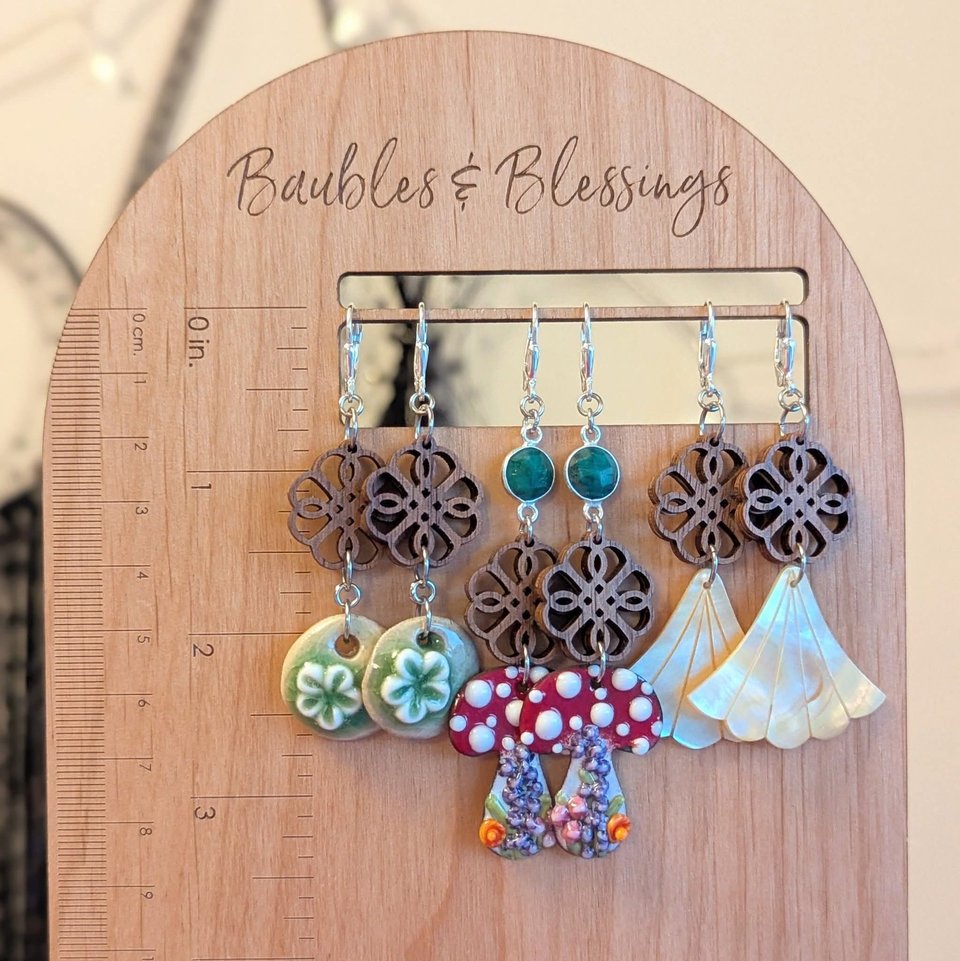 Walnut Wood & Golden Lip Shell Fan Earrings