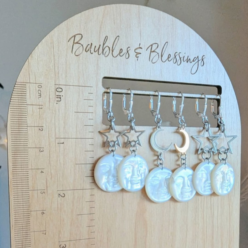 Mother of Pearl & Stainless Steel Moon Earrings 