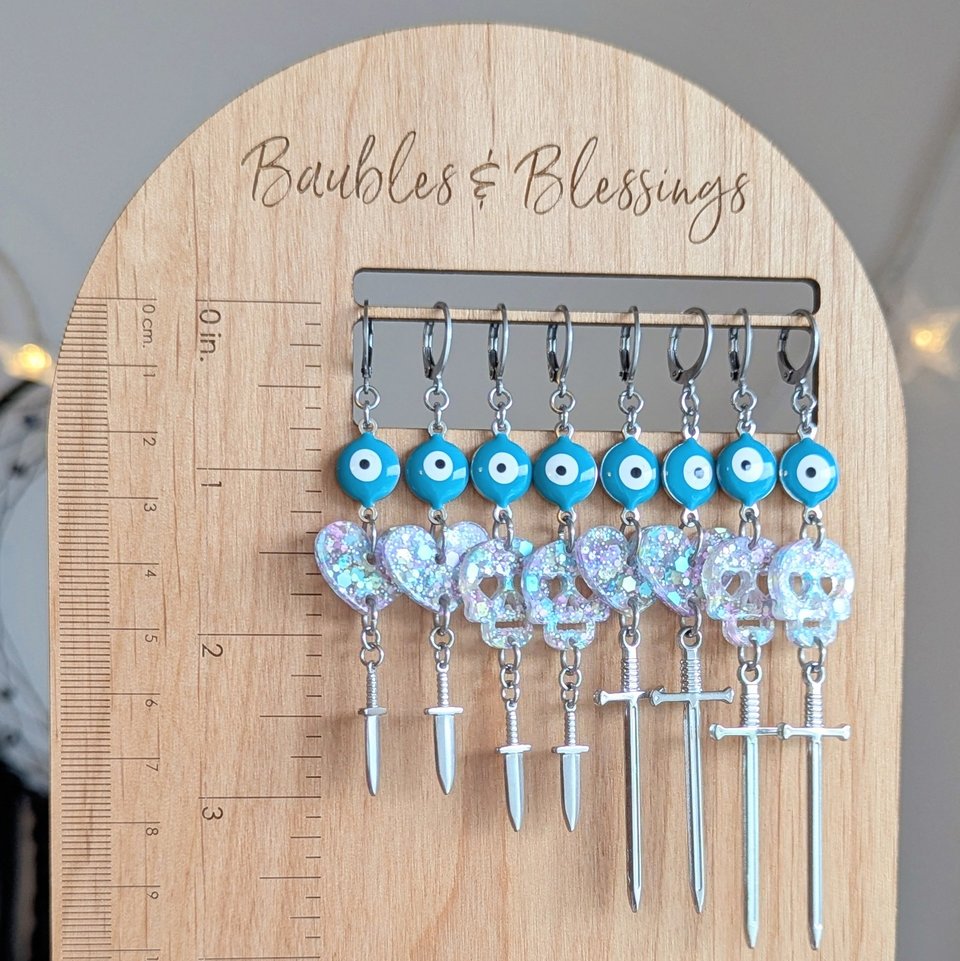RESERVED for N: Evil Eye Earrings w Skulls & Daggers