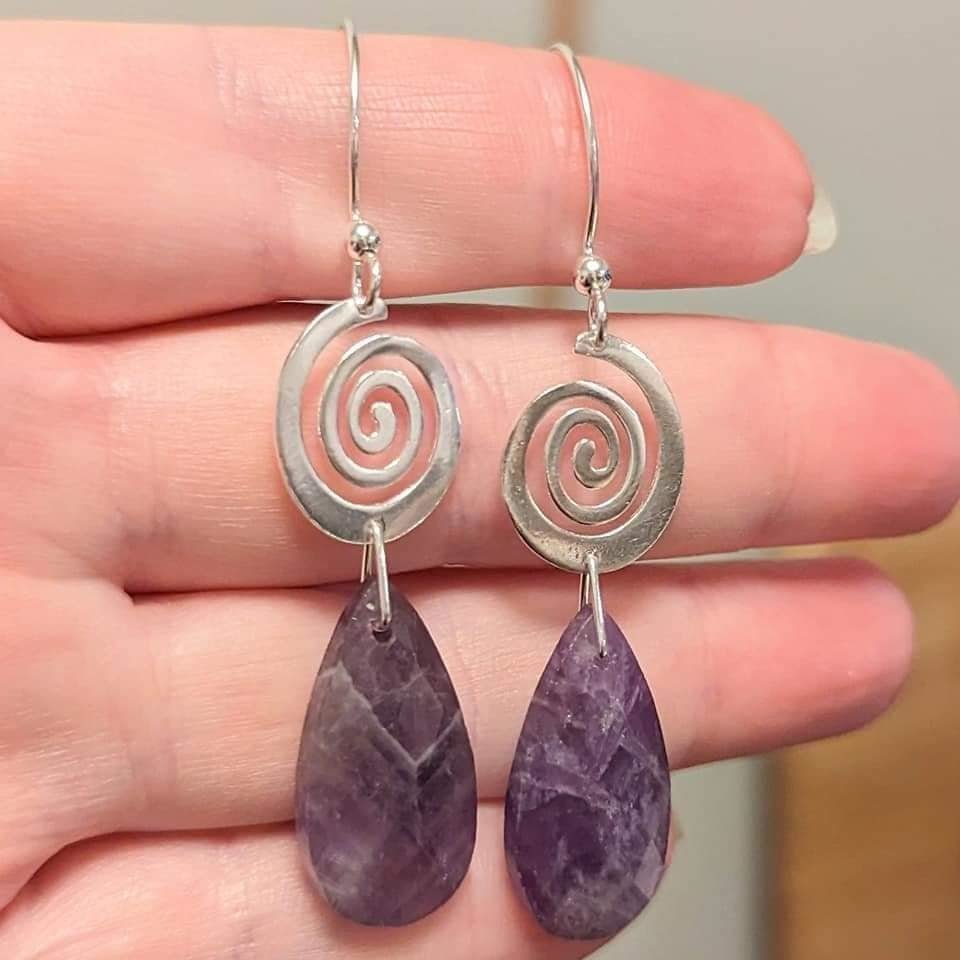 Amethyst & Sterling Silver Spiral Earrings