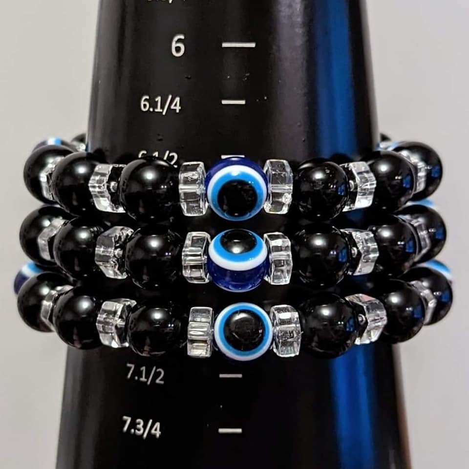 Evil Eye Protection Bracelet with Onyx & Quartz