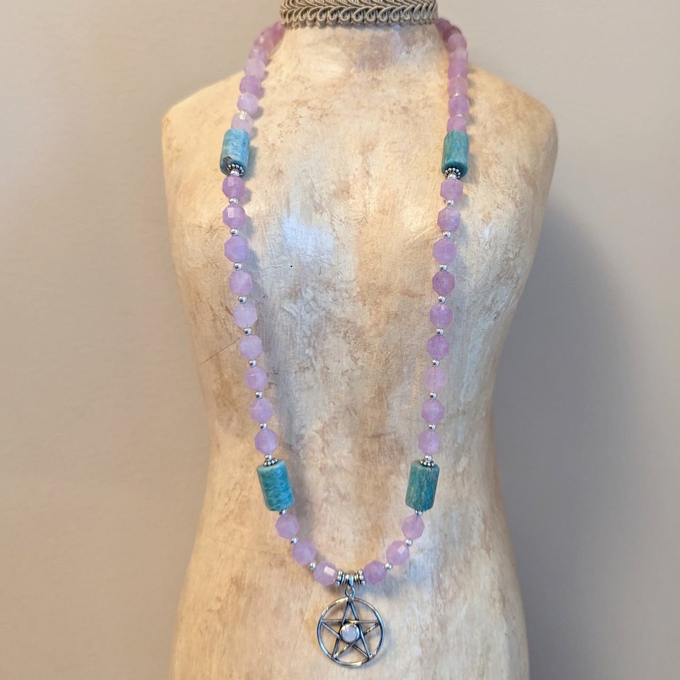 Pentagram Necklace with Lavender Amethyst & Amazonite