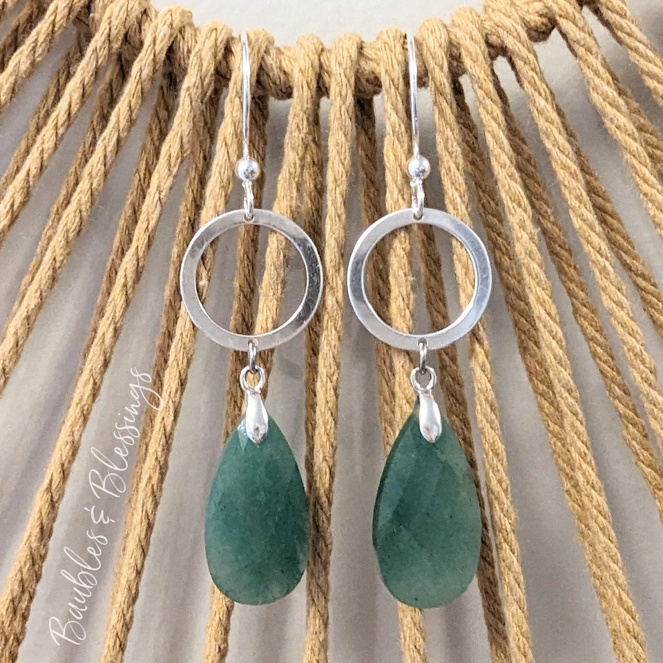 Simple Aventurine & Sterling Silver Earrings