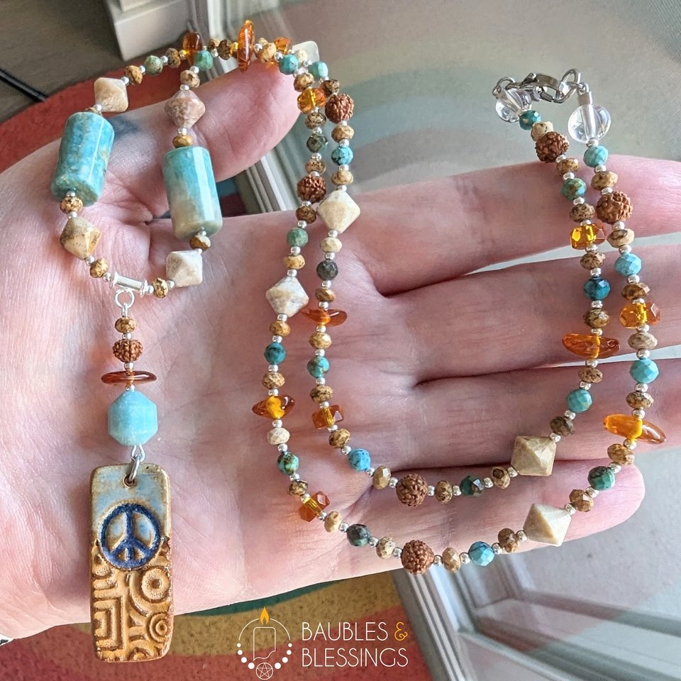 Hippie Peace Necklace with Gemstones & Czech Glass