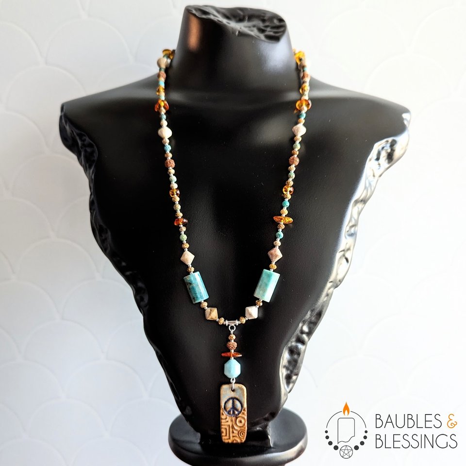 Hippie Peace Necklace with Gemstones & Czech Glass
