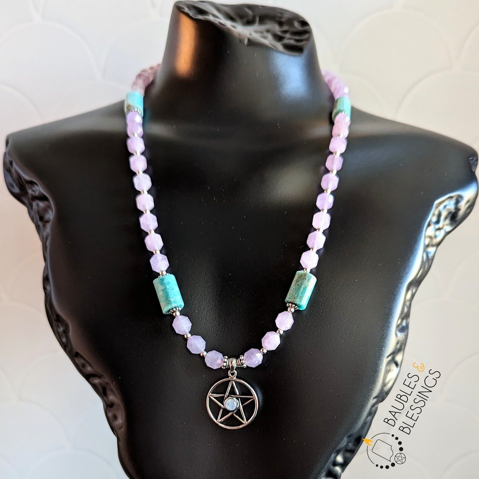 Pentagram Necklace with Lavender Amethyst & Amazonite