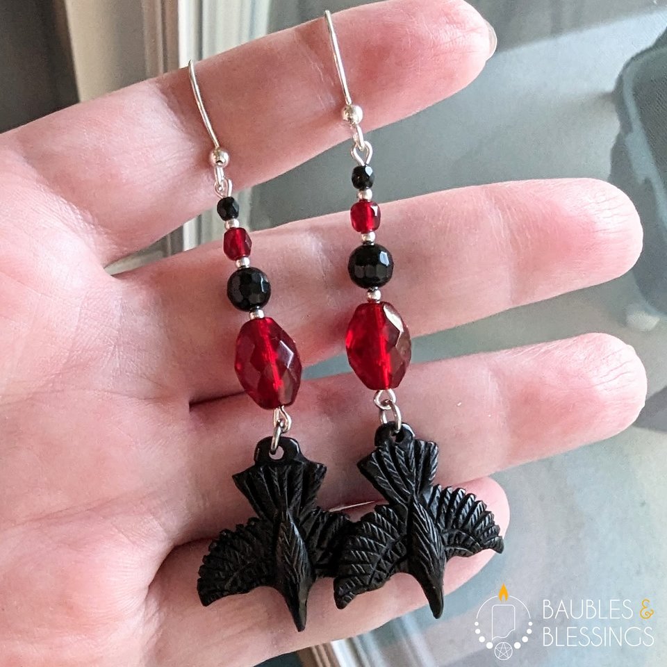 Witchy Raven Earrings with Czech Glass & Onyx