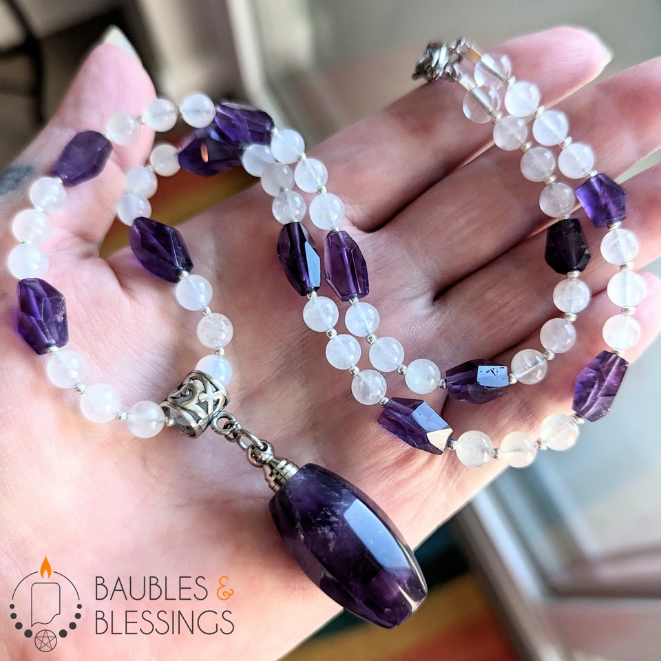 Stimmy Amethyst Bottle Necklace with Rainbow Moonstone