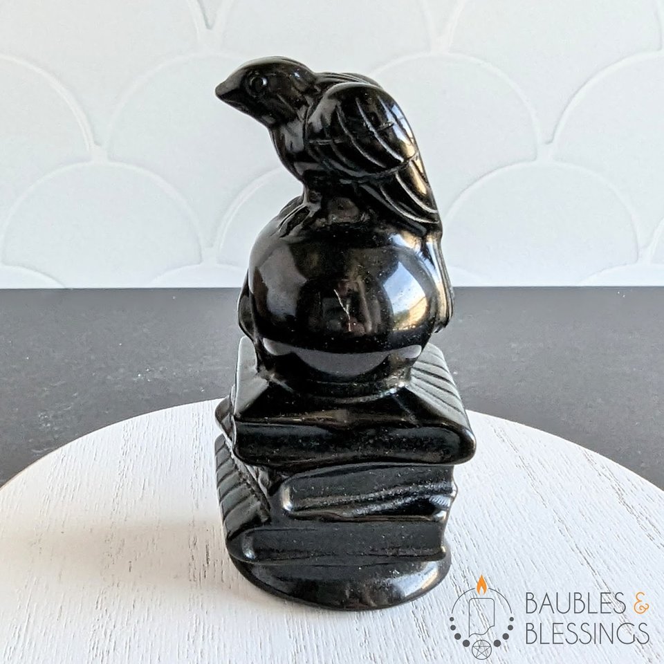 Obsidian Raven on Skull & Books