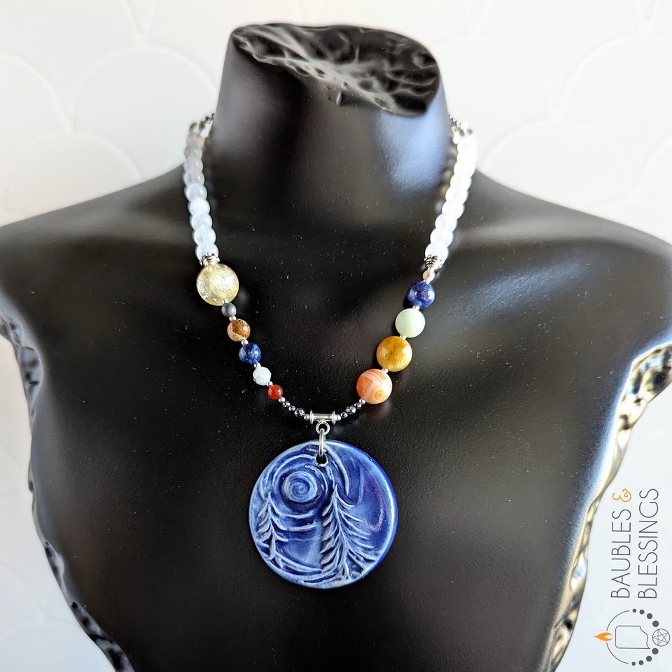 Solar System Necklace with Rainbow Moonstone & Beadfreaky Pendant