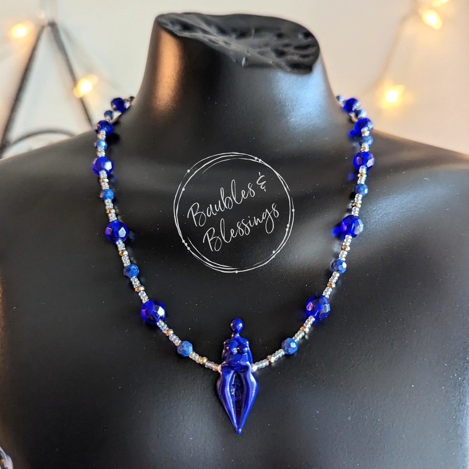 Lapis Lazuli Goddess Necklace with Handmade Focal