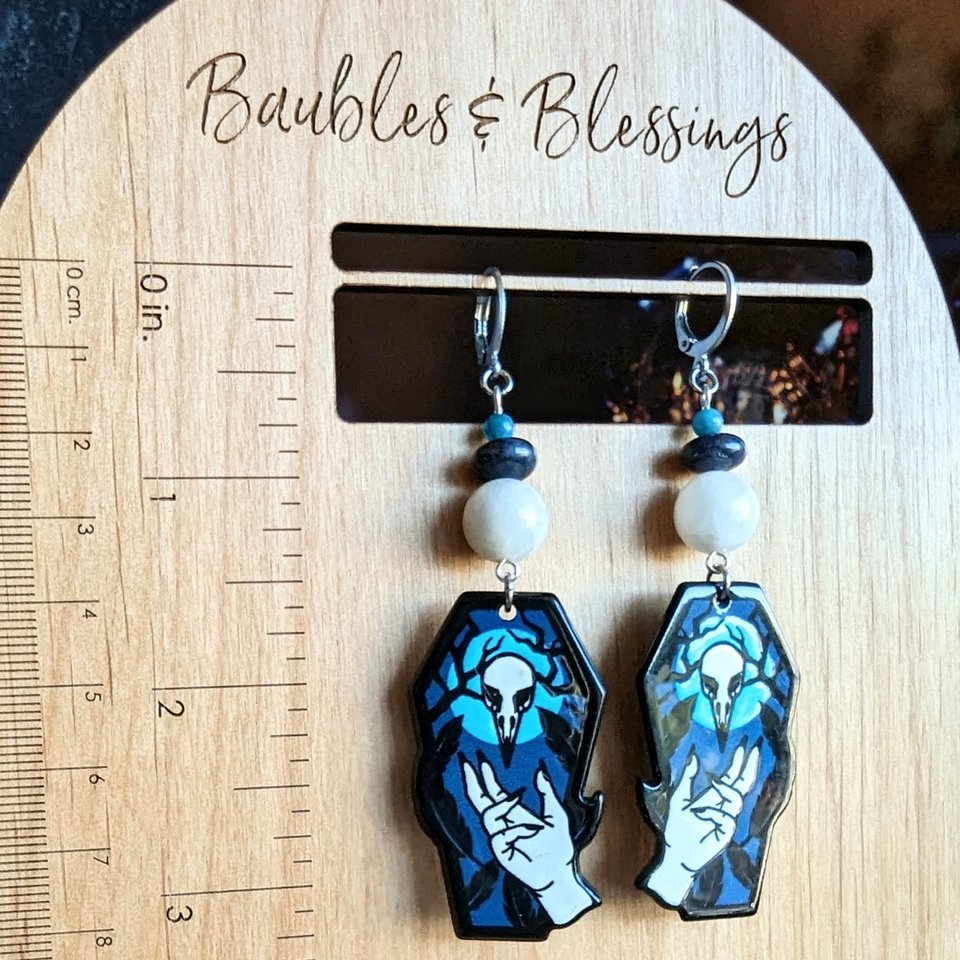 Corvid Coffin Earrings with Moonstone, Dumortierite & Apatite