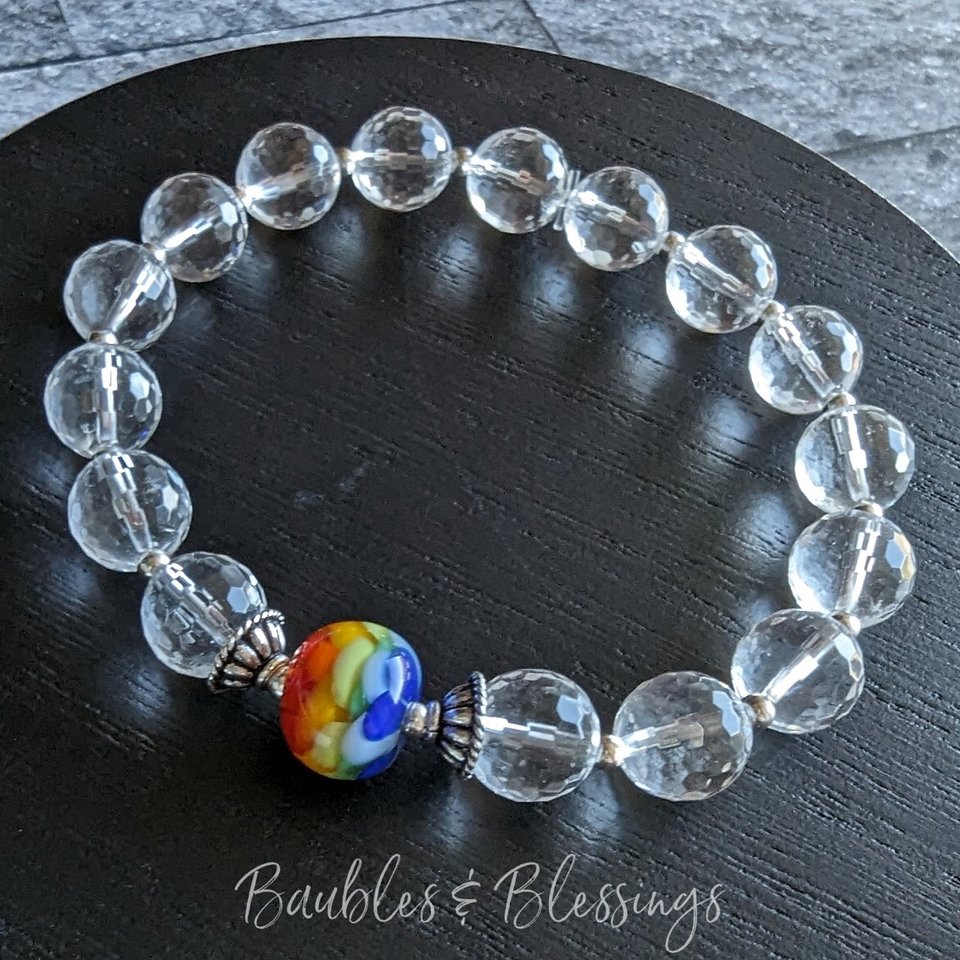Elegant Rainbow Flower Bracelet with Quartz or Onyx (MTO)