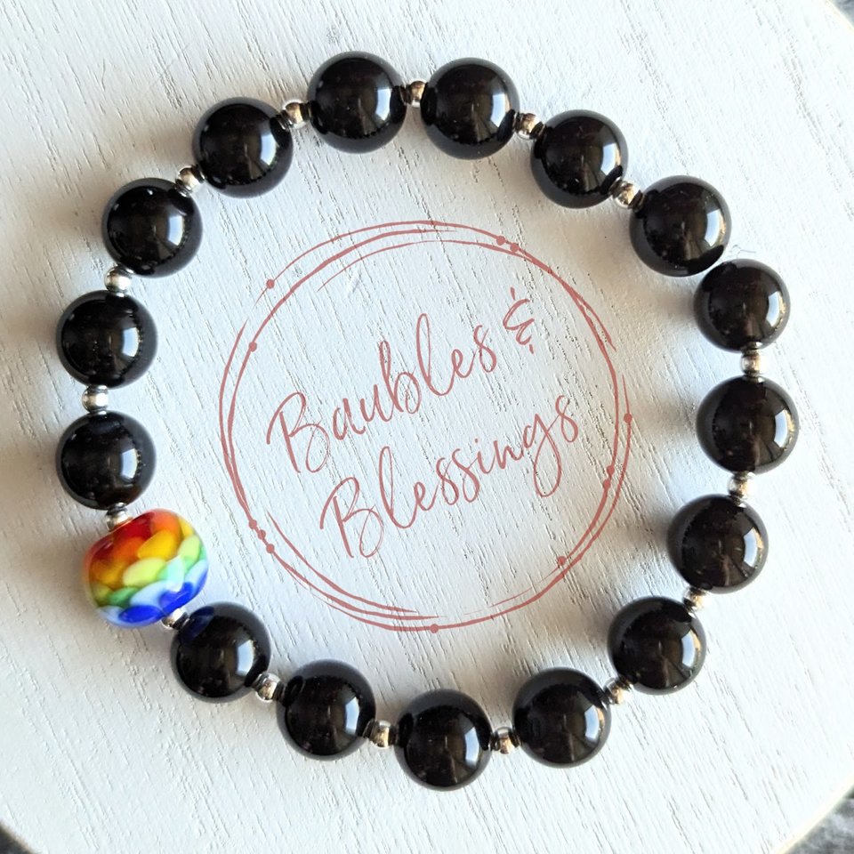 Elegant Rainbow Flower Bracelet with Quartz or Onyx (MTO)