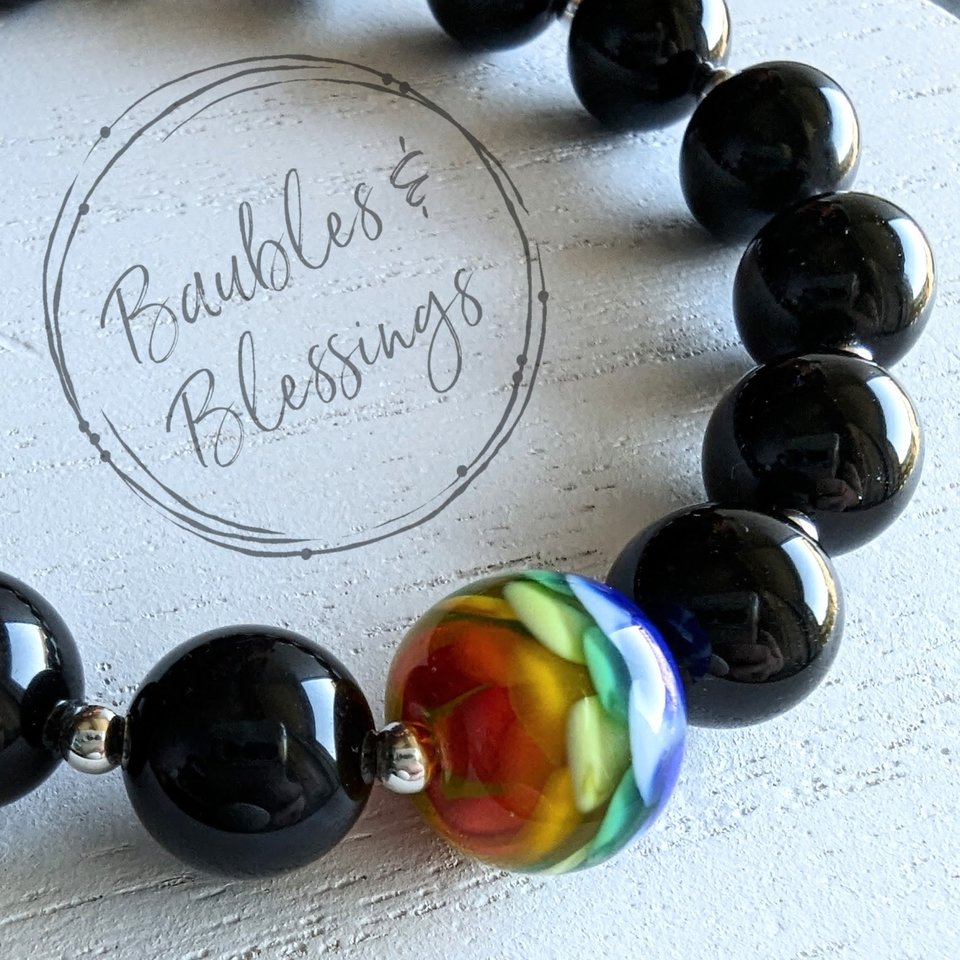 Elegant Rainbow Flower Bracelet with Quartz or Onyx (MTO)