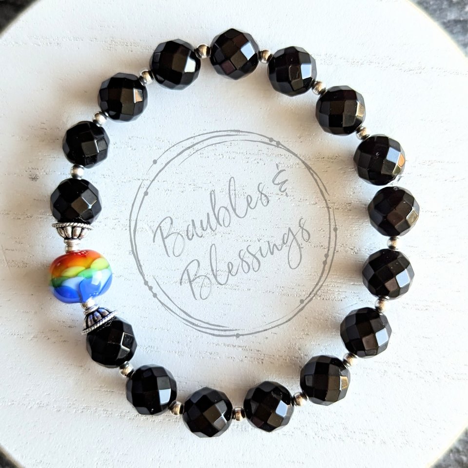 Elegant Rainbow Flower Bracelet with Quartz or Onyx (MTO)
