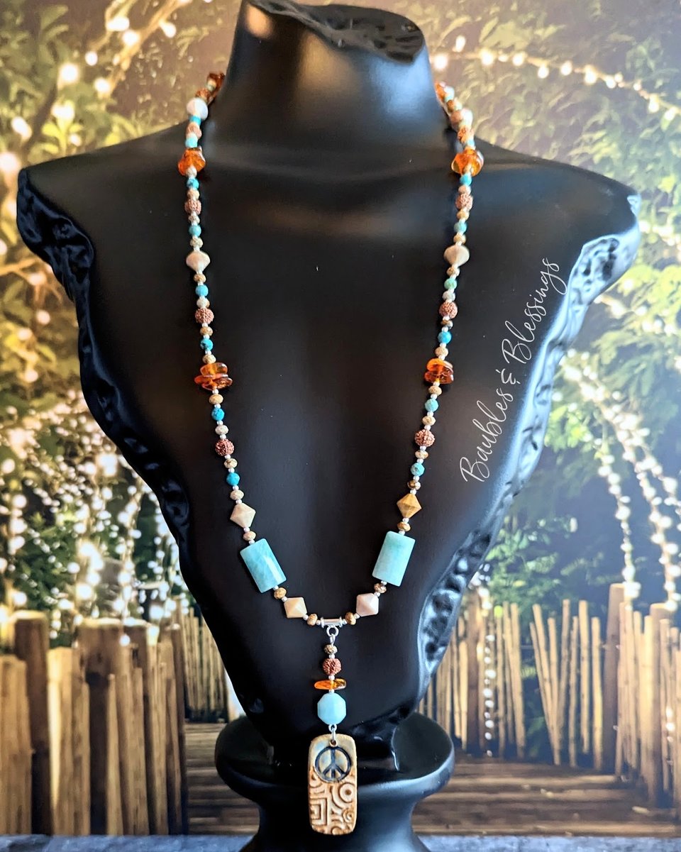 Hippie Peace Necklace with Gemstones & Czech Glass