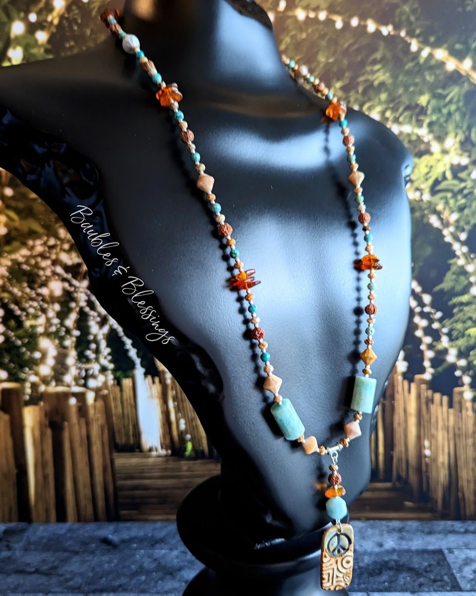 Hippie Peace Necklace with Gemstones & Czech Glass