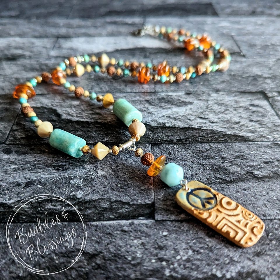 Hippie Peace Necklace with Gemstones & Czech Glass
