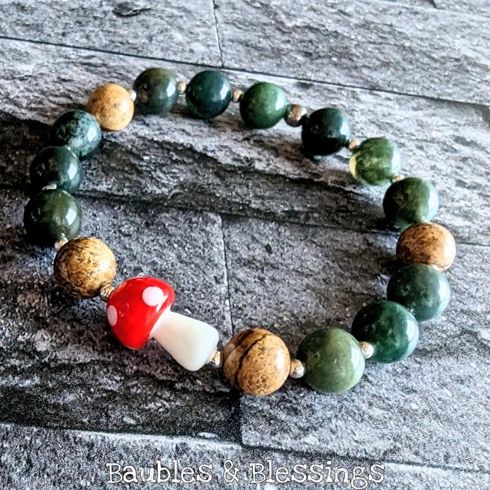 Toadstool Bracelets with Moss Agate & Picture Jasper (MTO)