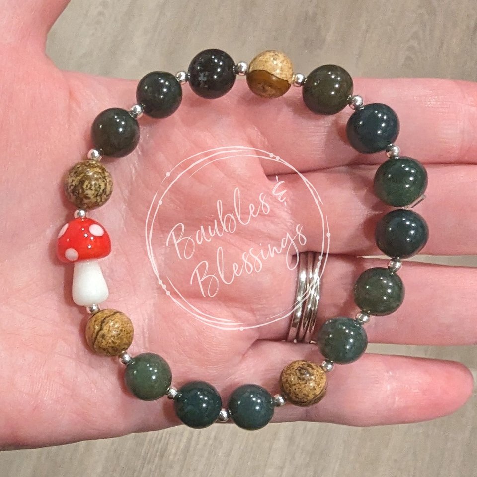Toadstool Bracelets with Moss Agate & Picture Jasper (MTO)