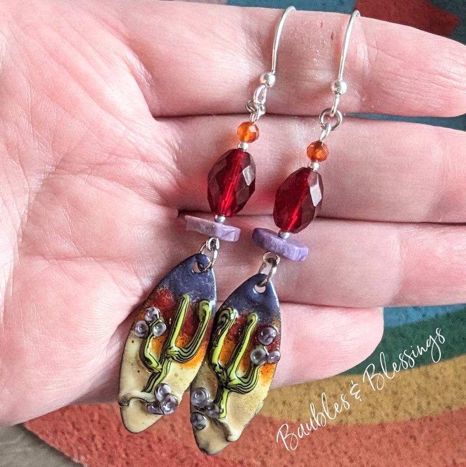 Cactus Earrings with Desert Sunset & Funky Beads