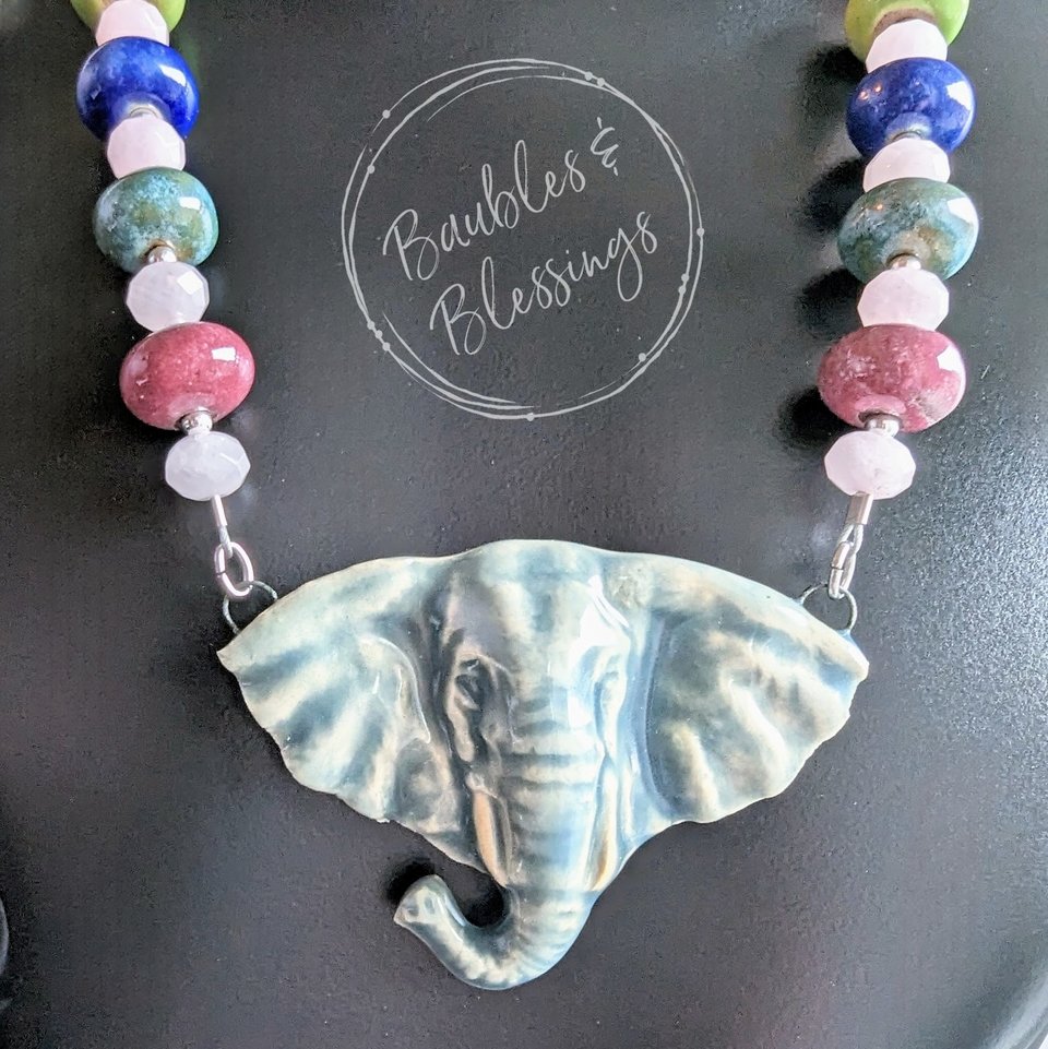 Ganesha Necklace with Handmade Beads & Rose Quartz